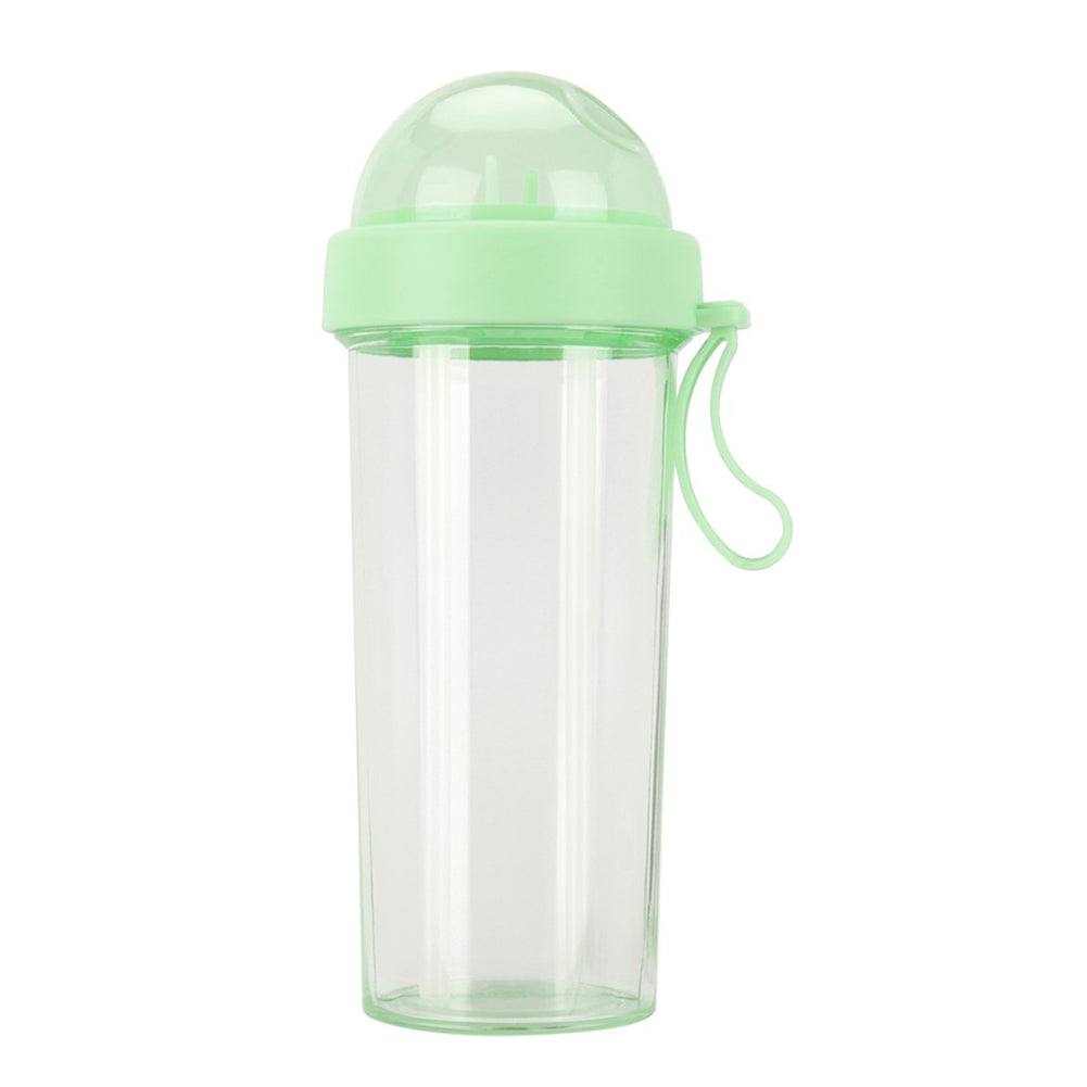 Botella de agua portátil de plástico con doble pajita: botella deportiva a prueba de fugas