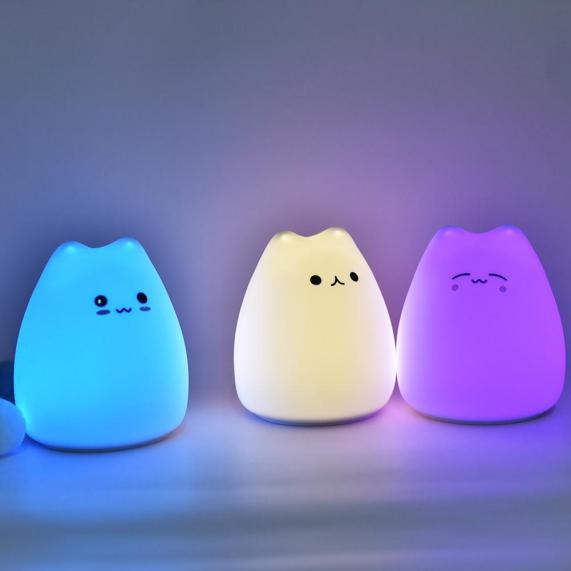 tricolors, multiples couleurs veilleuse Night light, Cat, Mini lamp, Nightlight, Decoration, Ambiance, LED light, Children's room, Interior decoration, Soft light, Relaxing, Portable, Wireless, KasGlobe™️