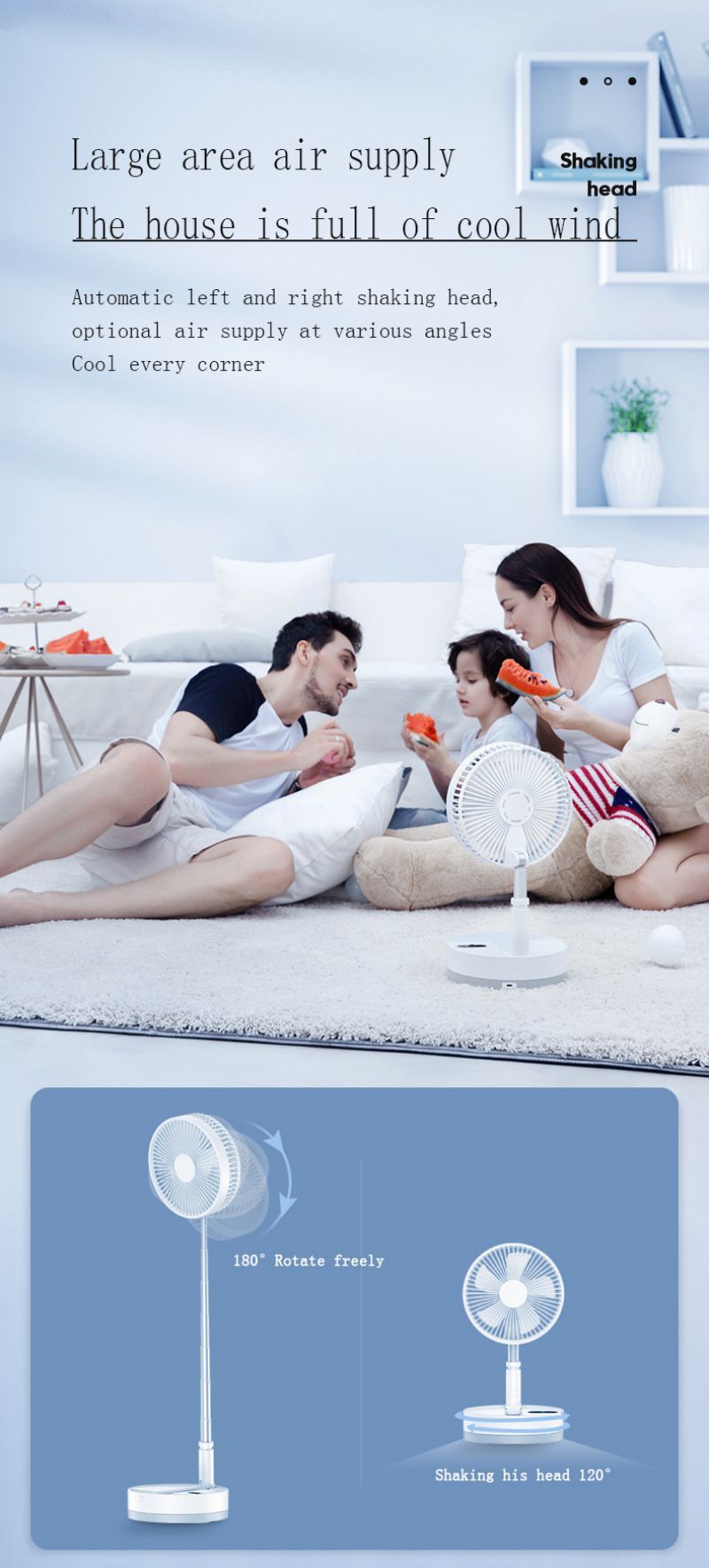 Portable Retractable Charging Fan White