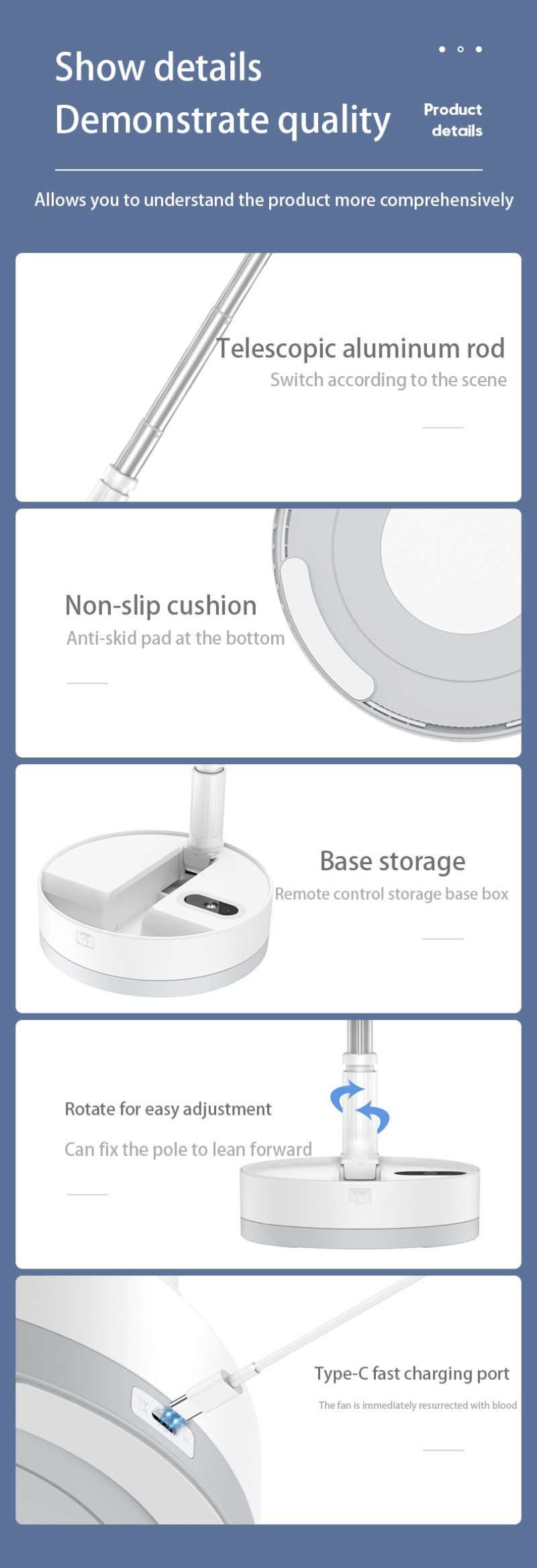 Portable Retractable Charging Fan White