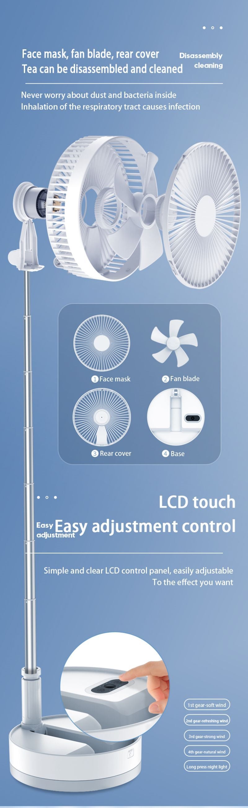 Portable Retractable Charging Fan White