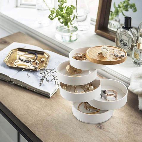 Jewelry organizer Rotating jewelry box Stylish storage solution 360° organization Jewelry display case Accessory organizer Compact jewelry holder Space-saving jewelry storage Elegant jewelry cabinet Rotating accessory organizer